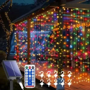 Solar Curtain Lights String Outdoor Garden 300 LED Waterproof Waterfall Lights - Picture 1 of 12