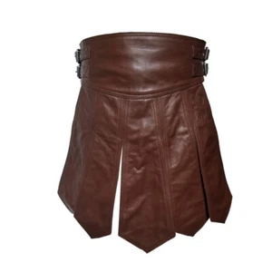 Men Costumes Kilt Real Brown Leather Club Wear Gladiator LARP - Picture 1 of 4