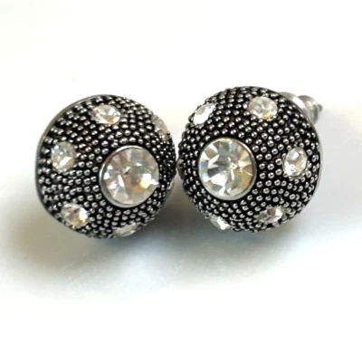 Brincos vintage esterlina redondos de strass prata tonificada Avant Garde - Imagem 1 de 4