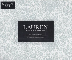 Ralph Lauren Queen Sheet Set Water Lily Floral Seafoam Green 4pc Cottage White - Picture 1 of 3