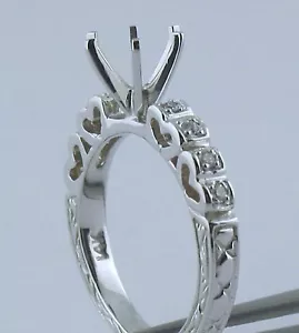 Anello in oro bianco 14 carati per centro 1,5 ct semi montatura diamante forma cuore e incisione - Foto 1 di 10