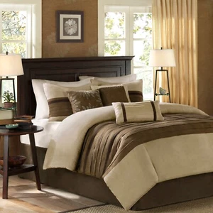 Madison Park 7-Piece Comforter Set Faux Suede Design, Striped Accent, All Season - Picture 1 of 63