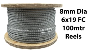 Galvanised Steel Wire Rope 8mm Dia 6x19 Fibre Core 100mtr Reel - Picture 1 of 1