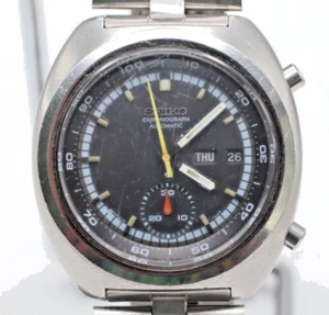 Seiko 6139-7002 Automatic Chronograph Day Date Mens Black Dial w Original Band - Picture 1 of 6