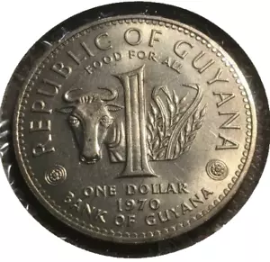 elfo guyana 1 dollaro 1970 FAO mucca morbida - Foto 1 di 2