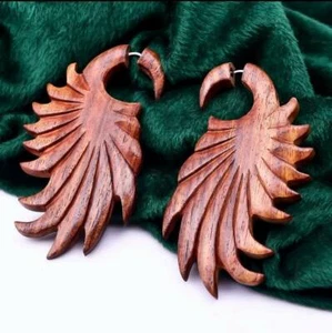 Baumeln Faux Fake Gauge Holz Ohrringe Geschenk für Frauen Damen Mädchen - Bild 1 von 4