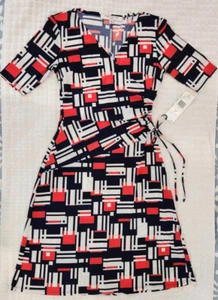 Evan-Picone Women's Petite Size 2P Geometric Short Sleeve V-Neck Wrap Dress $99 - Picture 1 of 7