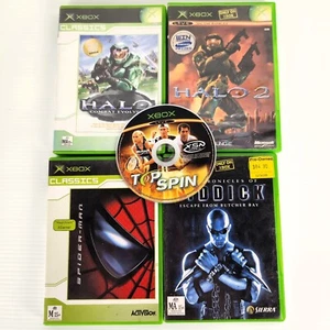 Xbox Original 5x Video Game Bundle Lot Mixed Titles Halo Riddick Spiderman π¦ - Picture 1 of 17