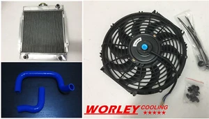 BLUE Hose + Radiator + fan For Nissan DATSUN 1200 B110 120Y B210 1.2L A12 70-76 - Imagen 1 de 21