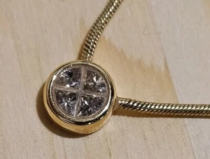 14k Yellow Gold 8.5mm Quad Diamond Necklace 18K Donut Pendant Snake Chain 8.4g - Picture 1 of 17