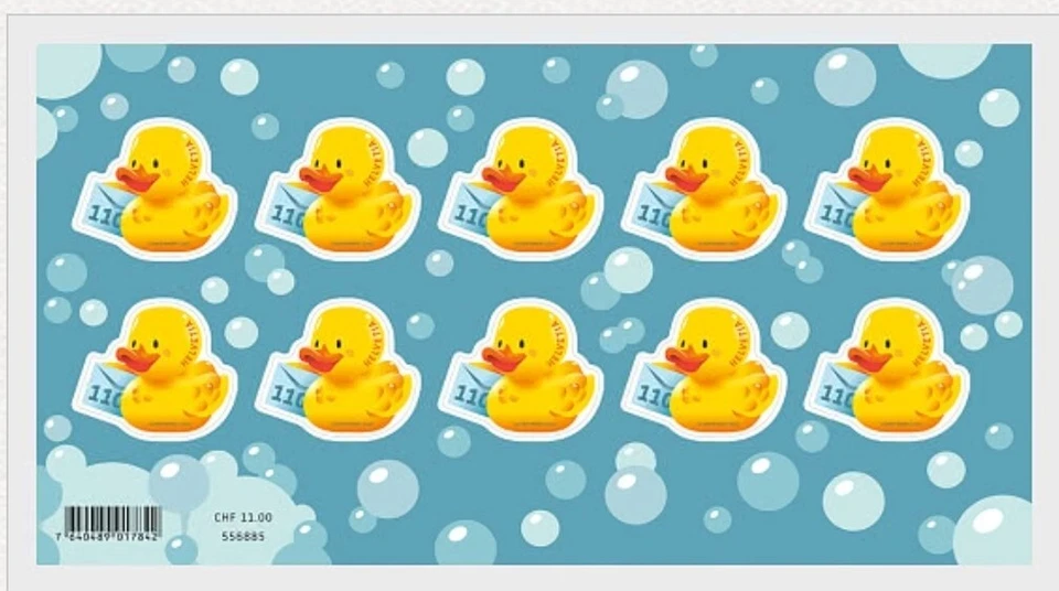 Switzerland "RUBBER DUCK" Sheetlet wid Relief Finish & Contour Cut stamps 2023 - Image 1 of 4