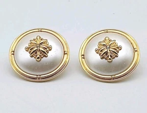 Vtg Avon Earrings Large White Button Studs Dome Rhinestone Gold Tone Pierced - Picture 1 of 7