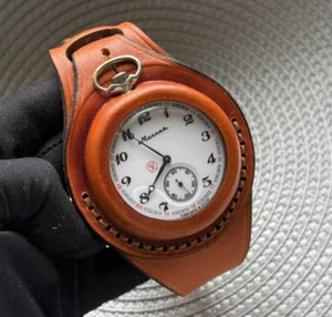 VINTAGE Molniya Pocket Watch Mechancal Leather Case Soviet WW1 Russian Wrist US - Picture 1 of 24