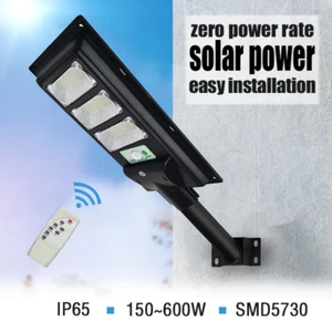 Solar Power LED Street Light 150-600W Outside Security Remote+Pole Energy Saving - Picture 1 of 16