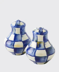NEW Mackenzie-Childs Royal Check Enamel Salt & Pepper Shakers New In Box READ - Picture 1 of 9