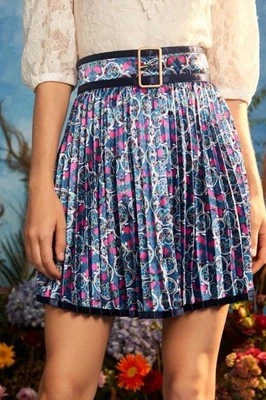 Frida Kahlo X SHEIN X Designer LVM Sze Large Floral Trimmed Belted Pleated Skirt - Image 1 of 4