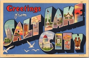 Postal carta grande SALT LAKE CITY Utah vista múltiple - lino Curteich 1941 cancelar - Imagen 1 de 2