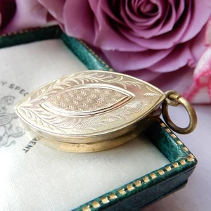 Antique 9ct Gold Back & Front Marquise Locket - Picture 1 of 6