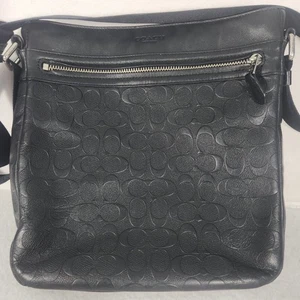Coach Tech Cross Body Bag Signature Leather Black Logo - Picture 1 of 15