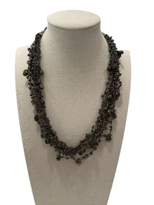 Boho Crochet Beaded Multi-Strand Necklace Brown Earth Tones Adjustable 19in Long - Picture 1 of 4