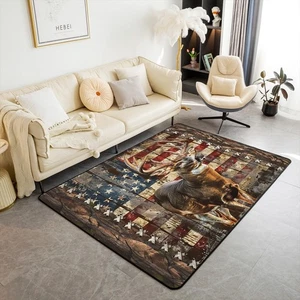 Deer Hunting Accent Rug American Flag Living Room Rugs Area Rug 5x7 for Kids ... - Bild 1 von 8