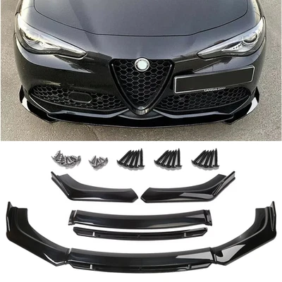 For Alfa Romeo Giulia Glossy Black Front Bumper Lip Spoiler Splitters Body Kit Foto 1 de 4