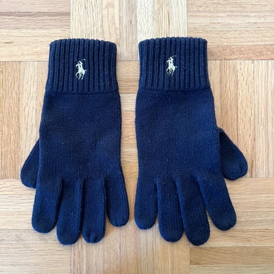 Polo Ralph Lauren Hombres Mezcla de Lana Azul Marino Tejido Guantes Dorado Poni Acanalado Puño OS Foto 1 de 4