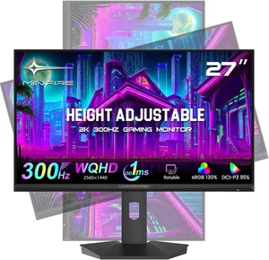 Minifire Gaming Monitor 27 Zoll,300Hz,2K QHD 1440P,Höhenverstellbarer Vertikal/H - Bild 1 von 10