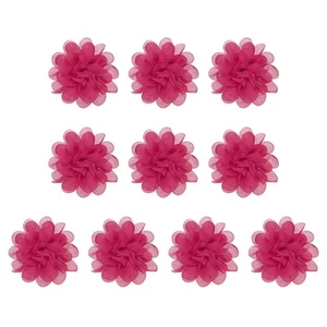 10 Pezzi 3,9" Chiffon Fiori Tessuto Fiori Cucito Tessuto Applique Rosa Rosso - Foto 1 di 7