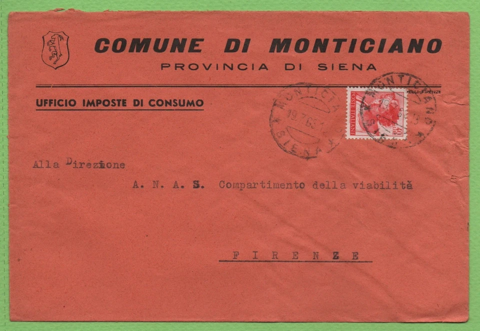 BUSTA STORIA POSTALE LOCALE COMUNE DI MONTICIANO N°112 PROV. SIENA - Immagine 1 di 1