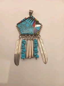 Paiute Michael Sterling Silver Turquoise Native American Necklace Pendant - Picture 1 of 8