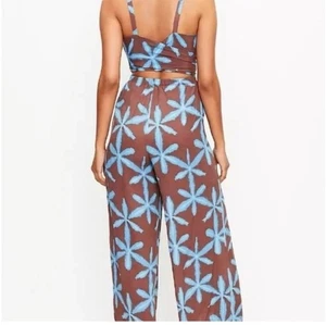 Loft Tropical Halter Sleeveless Wide Leg Crop Jumpsuit Sz M Tieback Pockets NWT - Picture 1 of 3