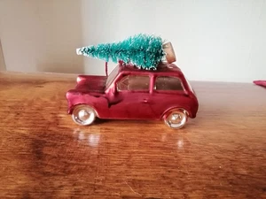 Ciondolo in vetro Turingia Lauscha auto albero da appendere decorazioni albero di Natale rosso 9,5 cm - Foto 1 di 3