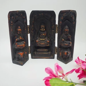 Buddhistisches Reise-Triptychon Tibet Barkhor Buddha Bodhisattvas Reisealtar Lha - Picture 1 of 10