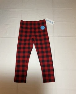 Carter’s Girls Size 4 Black/Red Plaid Cozy Lined Leggings NWT - Picture 1 of 6