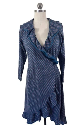 Matilda Jane Reunion Wrap Dress Womens Large Teal Geometric Ruffle Knee Length - Image 1 of 4