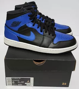 Nike Air Jordan 1 Mid Black Hyper Royal Blue Sneakers 554724-077 Size 8/Wmns 9.5 - Picture 1 of 10