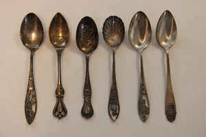 Lot Of 6 Vintage Collector Spoons Sterling  2 Yellowstone Park MT Rocky MT Park - Picture 1 of 8
