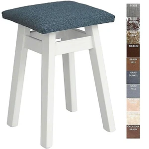 SCHEMEL WEISS MIT POLSTERUNG  KIEFER HOLZ HOCKER GRAU BLUMEN - Bild 1 von 21