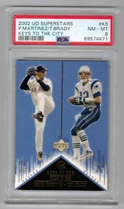 2002 UD SUPERSTARS PEDRO MARTINEZ & TOM BRADY KEYS TO THE CITY #K5 PSA NM-MT 8