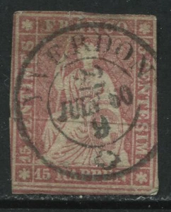 Switzerland 1858 15 rappen dark rose CDS used - Picture 1 of 1