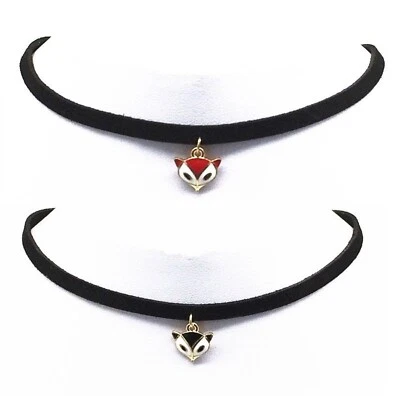 NEW Foxy Pendant Fox Charm Gold Black Leather Necklace Choker Chain Jewelry Gift - Image 1 of 4