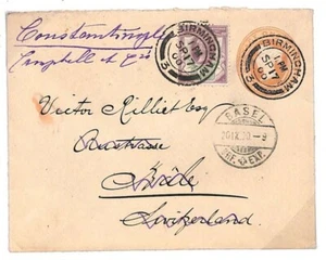 GB 1d PINK/QV JUBILEE Birmingham 1900 Cover FORWARDED BASEL Constantinople E64 - Picture 1 of 4