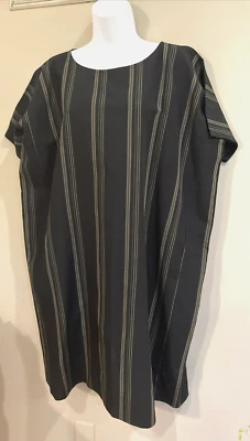 Vestido Eileen Fisher Mujer Pequeño Negro Lino Orgánico Cuadrado Talla Grande S Rayas Foto 1 de 4