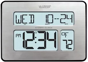 Modern Digital Clock Extra Large Digit Adjustable Backlight Atomic Full Calendar - Picture 1 of 7