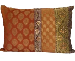Pier 1 Imports Pillow Metallic Bronze Beaded Botanical Rectangular Boho 20x14 - Picture 1 of 7