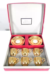 Royal Worcester Gold Coffee Set Of 6 Vintage Grand Gold Plated Boxed Original - Picture 1 of 16