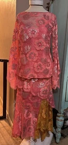 3 piezas Peter Pilotto Falda de Encaje Asimétrica con Volantes Camisa Encaje Rosa Talla 12 Nueva Sin Etiquetas - Imagen 1 de 19
