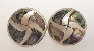 Pendientes redondos de abulón de plata de ley disco de 1" firmados por México hechos a mano atornillados - Imagen 1 de 14