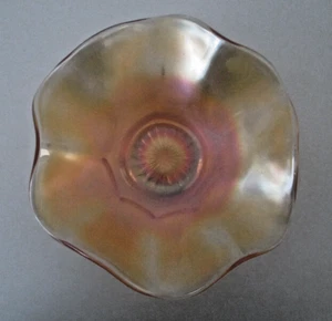 Iridescent Orange/Blue Carnival Glass Candy Dish Ruffled Edge 7.5" Vtg AZ50 - Picture 1 of 10